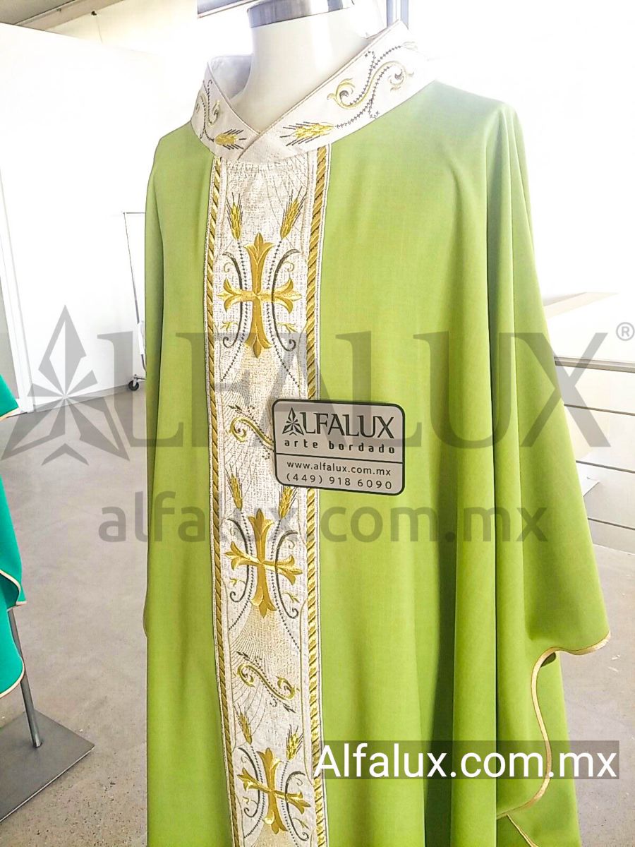 11 CATEDRAL CUERDA Verde Manzana Brocado CUELLO BORDADO 377